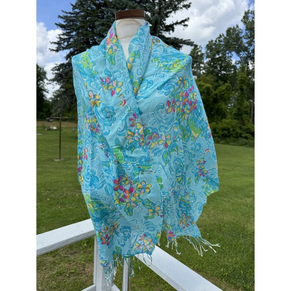 LILLY PULITZER Murfee Scarf Silk/Cashmere Blend Lilly Loves Chicago Print - Picture 8 of 10